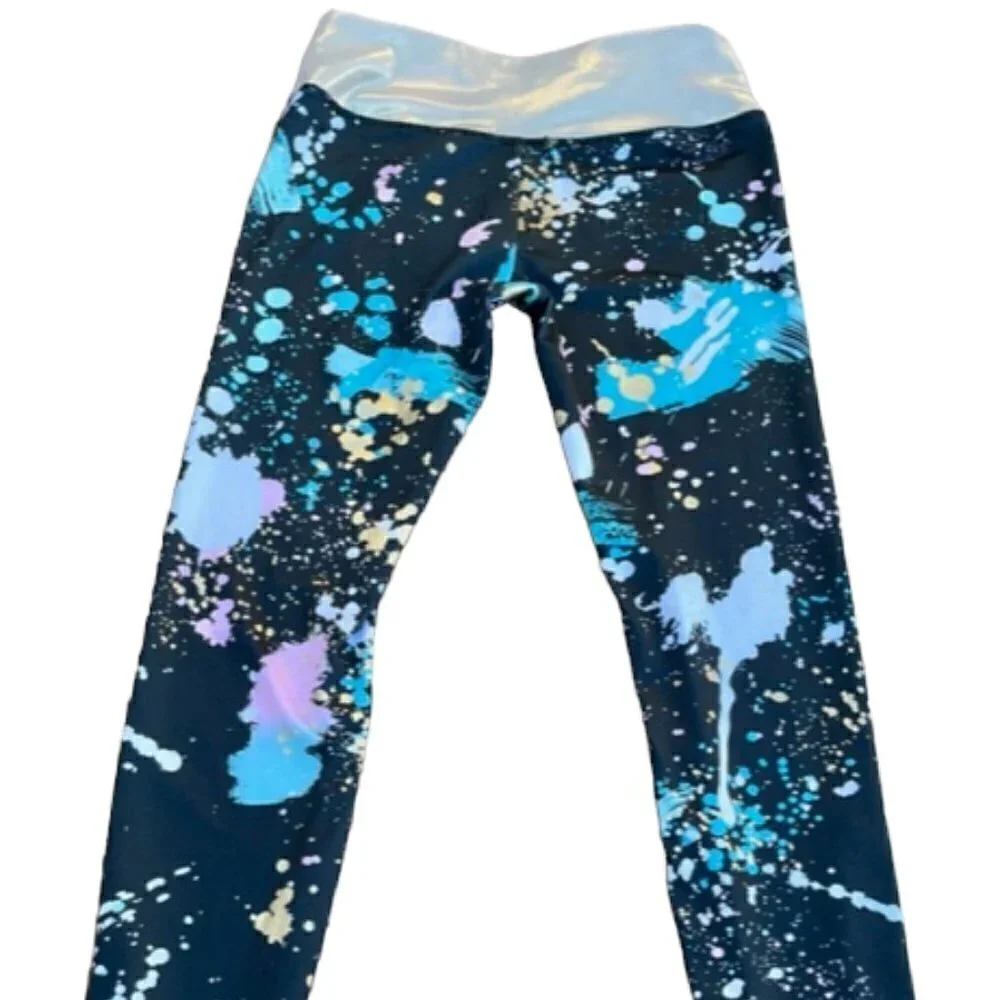 Justice NWOT Girls Splatter Full Length High Waist Dance Leggings Large (10/12)